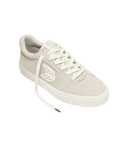 VALLELY Vintage White Suede Ivory Logo Sneaker