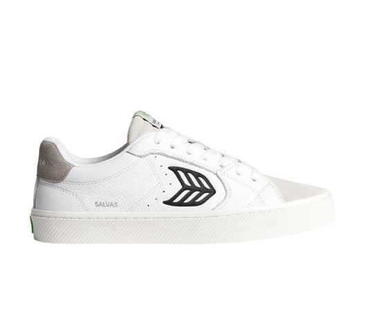 SALVAS White Premium Leather Vintage White Suede Black Logo Sneaker