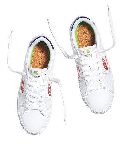SALVAS White Leather Red Logo Navy Sneaker